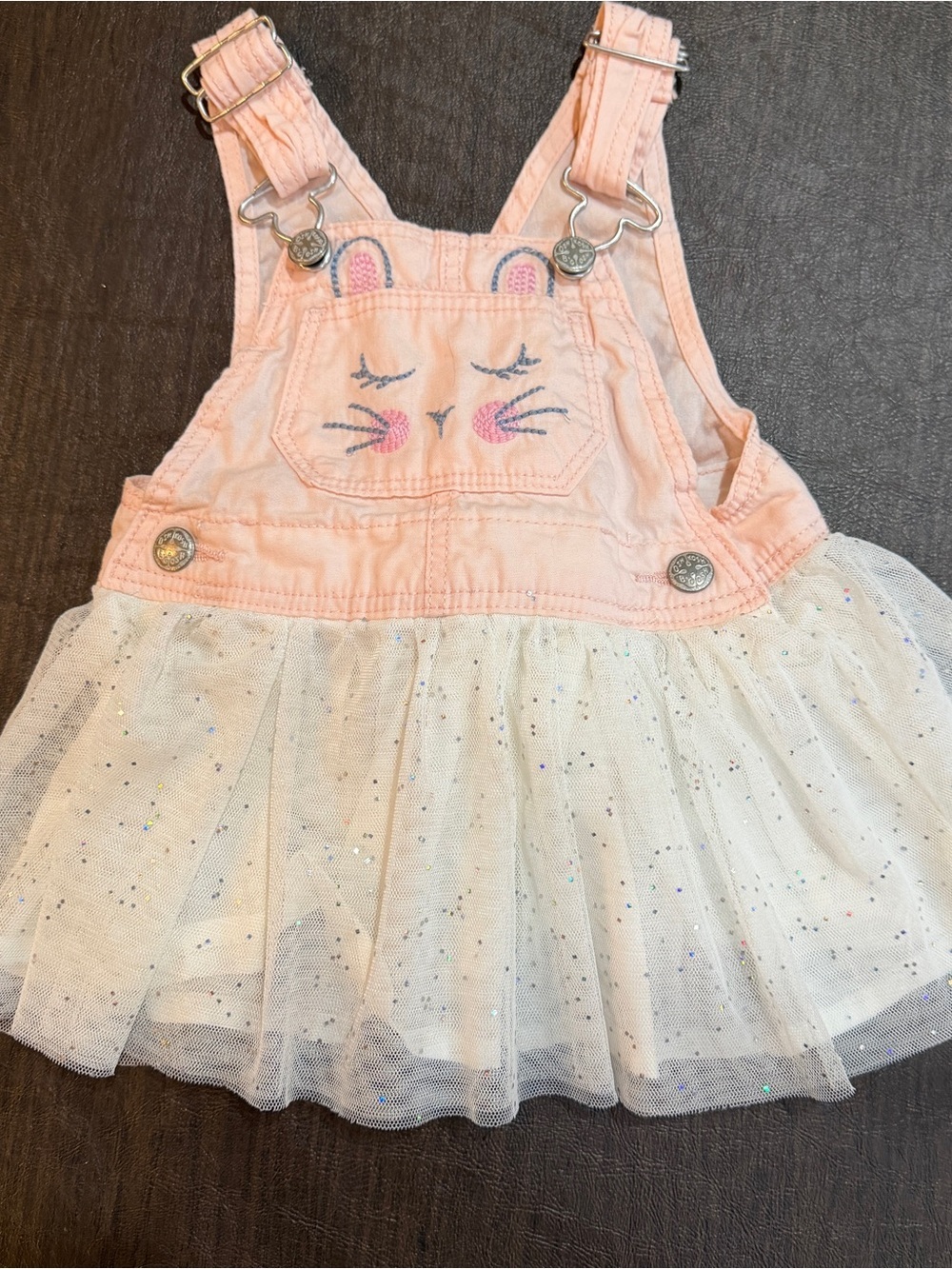 OshKosh B’Gosh Pink Bunny Embroidered Tulle Overall Girls Dress Sz 9m